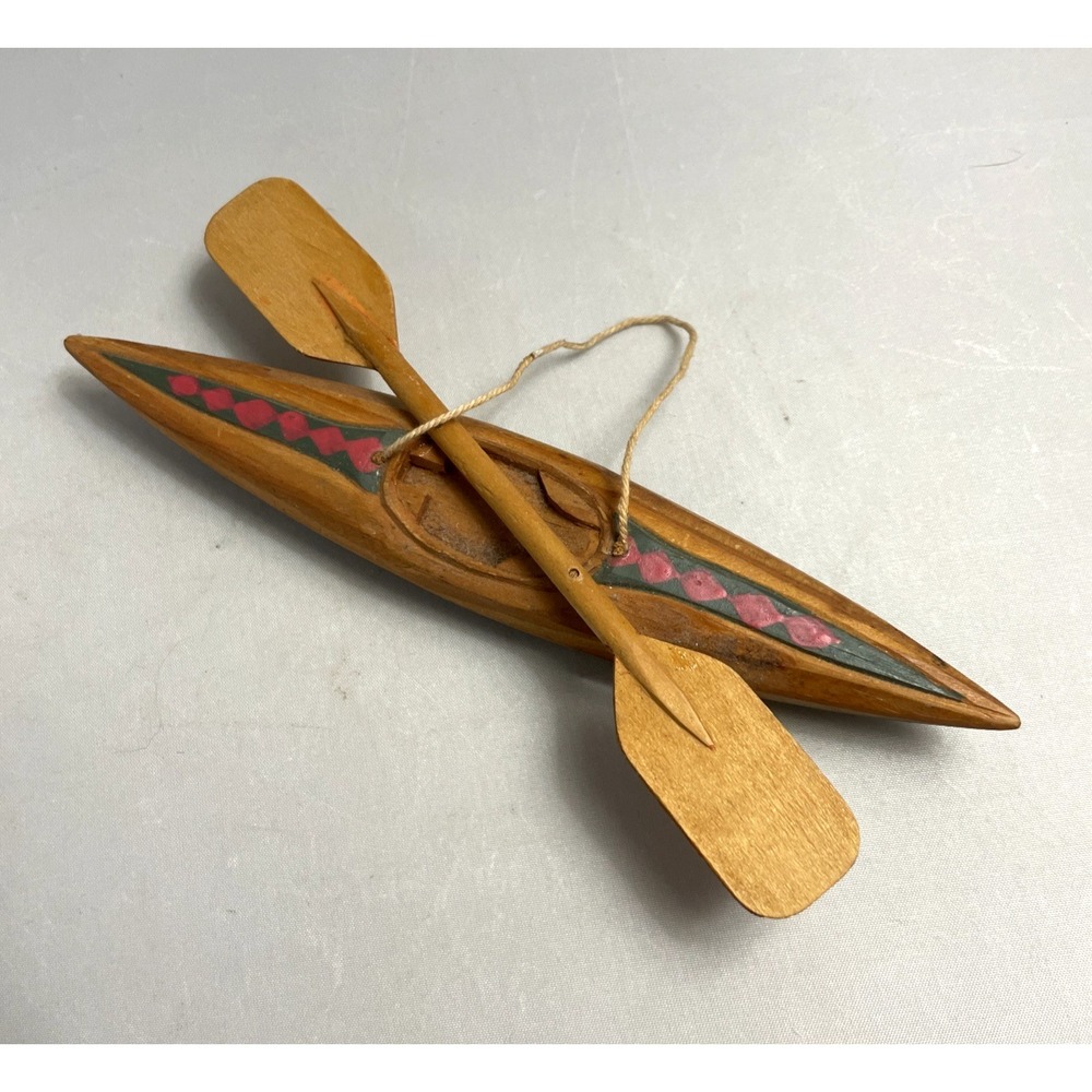 Vintage Rustic Canoe Hand Carved Painted Wooden Paddle Hanging Americana